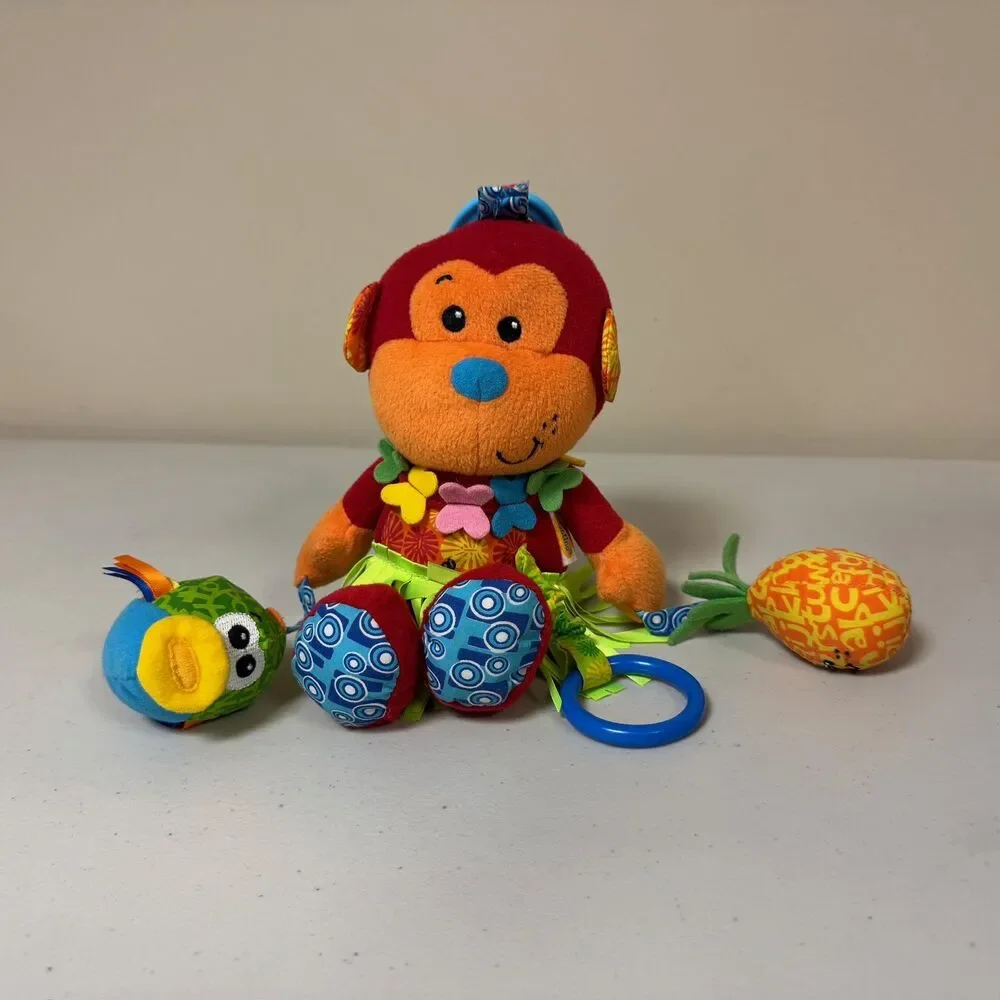 Infantino Mallory Monkey Hawaiian Plush Toy Sensory Rattle Stuffed Animal Play